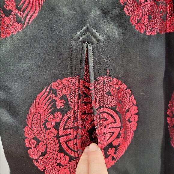 Vintage Cheongsam Black Red Embroidered Bell Sleeve Toggle Reversible Jacket - Picture 10 of 16